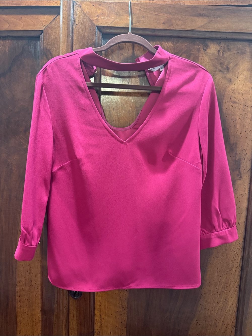 Trina Turk Bright Fuchsia V-Neck Cutout Blouse